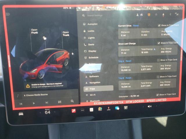 5YJ3E1EA9MF026724 - 2021 TESLA MODEL 3 GRAY photo 9