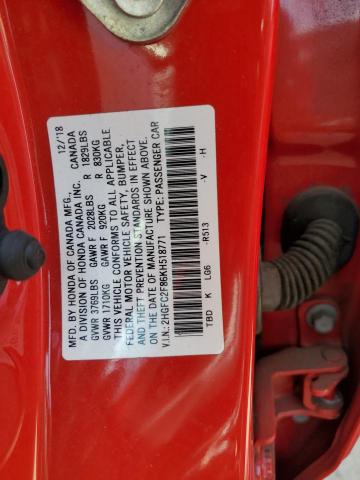 2HGFC2F86KH518771 - 2019 HONDA CIVIC SPORT Rouge photo 12