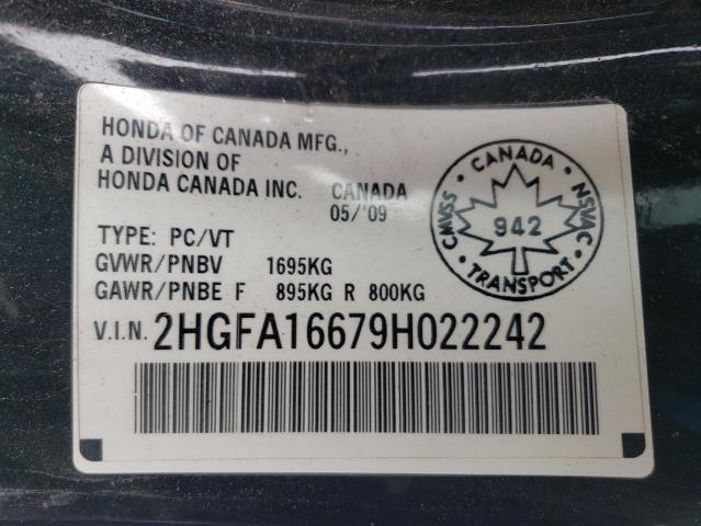 2HGFA16679H022242 - 2009 HONDA CIVIC LX-S 黑色 照片 12