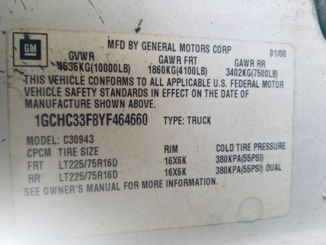 1GCHC33F8YF464660 - 2000 CHEVROLET GMT-400 C3500  photo 10