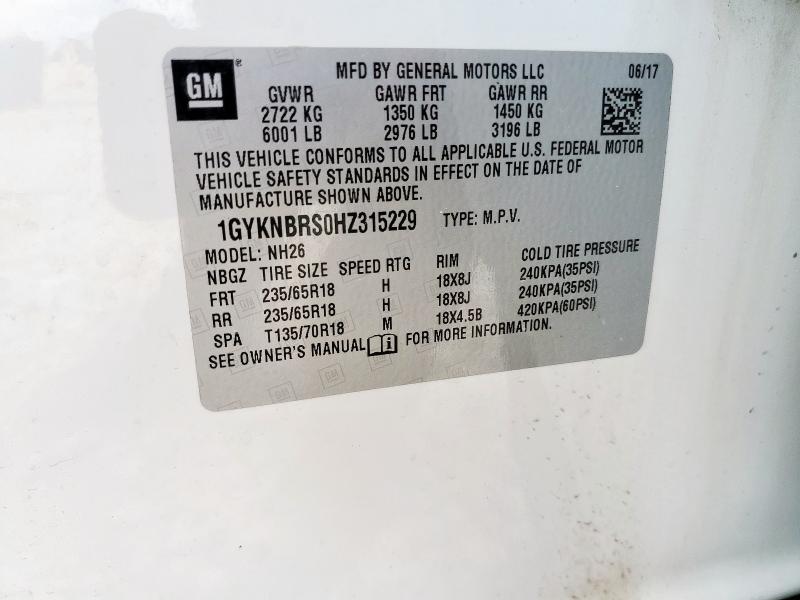 1GYKNBRS0HZ315229 - 2017 CADILLAC XT5 LUXURY WHITE photo 14