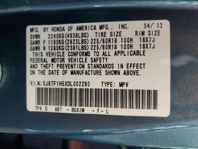 5J6TF1H5XDL002290 - 2013 HONDA CROSSTOUR EXL ლურჯი ფოტო 12