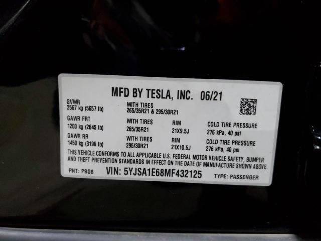 5YJSA1E68MF432125 - 2021 TESLA MODEL S Qara foto 12