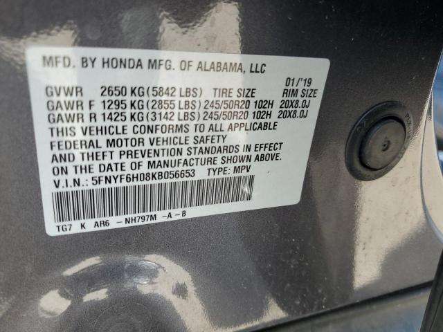 5FNYF6H08KB056653 - 2019 HONDA PILOT ELITE GRAY photo 13