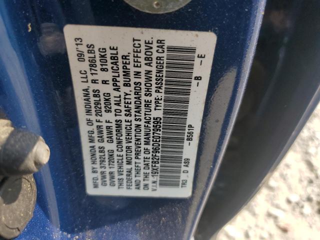 19XFB2F96DE079595 - 2013 HONDA CIVIC EXL ლურჯი ფოტო 12