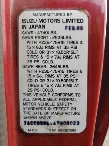 JACCH58E9K7908023 - 1989 ISUZU TROOPER II RED photo 10