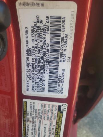 2T1BR32E34C230152 - 2004 TOYOTA COROLLA CE RED photo 12