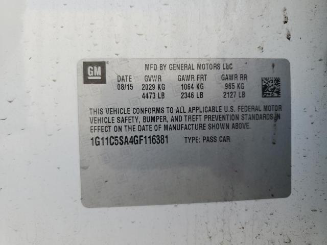 1G11C5SA4GF116381 - 2016 CHEVROLET MALIBU LIMITED LT WHITE photo 13