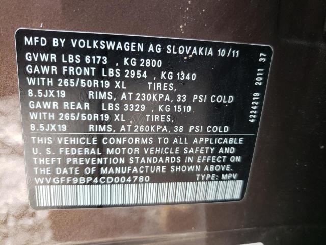 WVGFF9BP4CD004780 - 2012 VOLKSWAGEN TOUAREG V6 BROWN photo 14