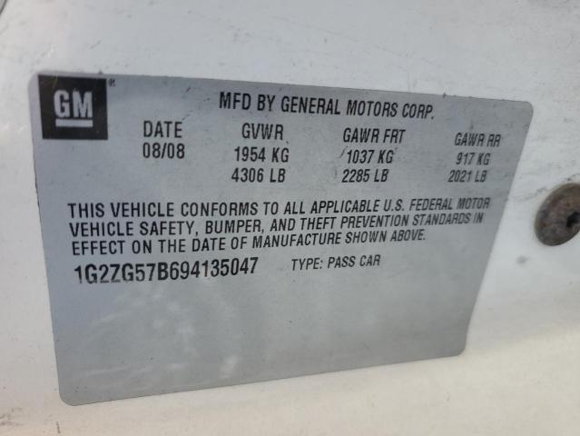 1G2ZG57B694135047 - 2009 PONTIAC G6 WHITE photo 12