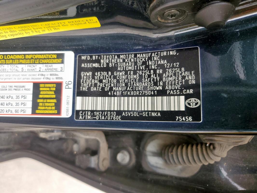 4T4BF1FK8DR275041 - 2013 TOYOTA CAMRY L 石墨色 照片 12