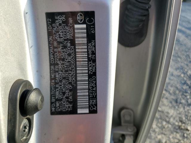 JTDKN3DUXD5538304 - 2013 TOYOTA PRIUS SILVER photo 12