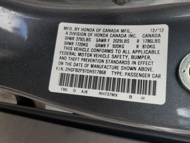 2HGFB2F97DH517868 - 2013 HONDA CIVIC EXL GRAY photo 13