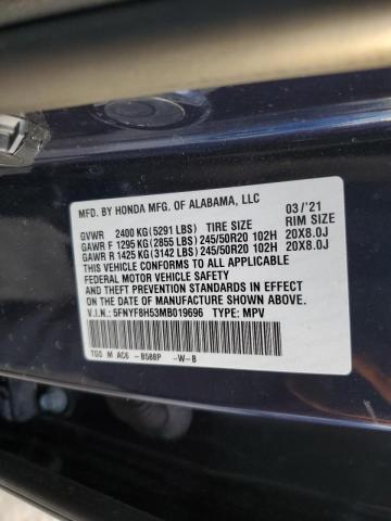 5FNYF8H53MB019696 - 2021 HONDA PASSPORT EXL Mavi foto 13