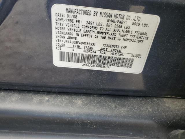 JNKAJ09F48M355331 - 2008 INFINITI EX35 BASE Կապույտ լուսանկար 12