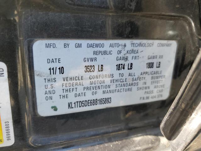 KL1TD5DE6BB165893 - 2011 CHEVROLET AVEO LS 黑色 照片 12