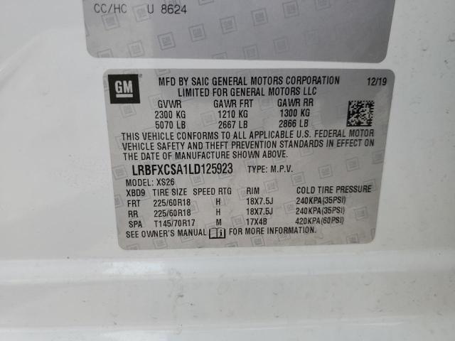 LRBFXCSA1LD125923 - 2020 BUICK ENVISION ESSENCE თეთრი ფოტო 13