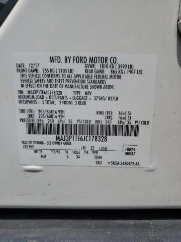 MAJ3P1TE6JC178328 - 2018 FORD ECOSPORT SE თეთრი ფოტო 13