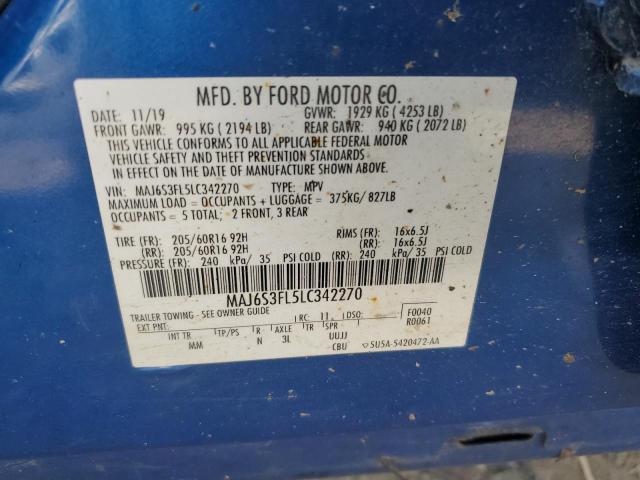 MAJ6S3FL5LC342270 - 2020 FORD ECOSPORT S Mavi foto 12