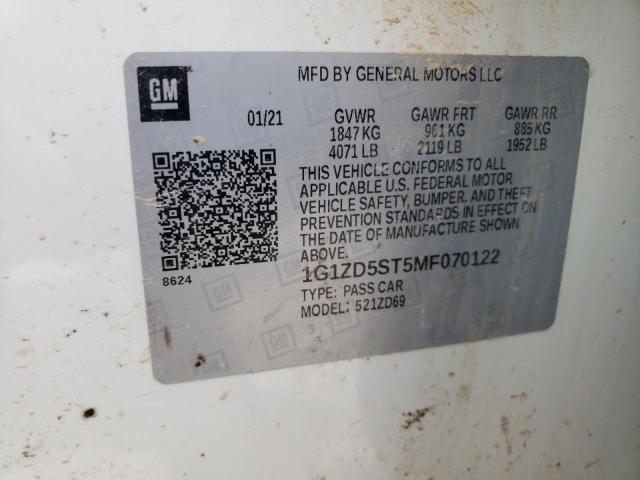 1G1ZD5ST5MF070122 - 2021 CHEVROLET MALIBU LT 白色 照片 12