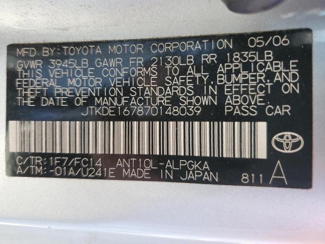 JTKDE167870148039 - 2007 TOYOTA SCION TC 银色 照片 12