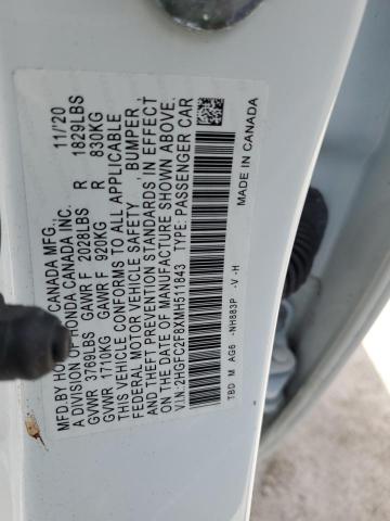 2HGFC2F8XMH511843 - 2021 HONDA CIVIC SPORT WHITE photo 12