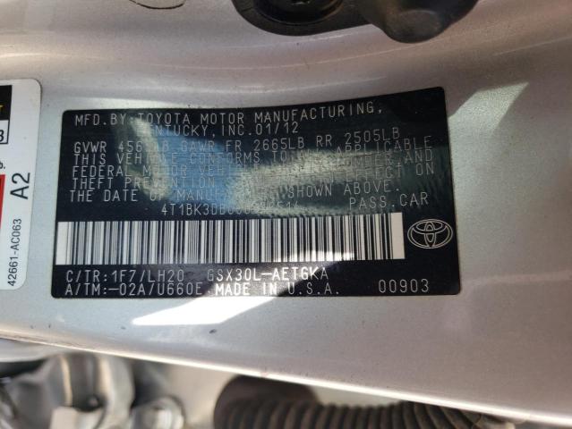 4T1BK3DB0CU446514 - 2012 TOYOTA AVALON BASE GRAY photo 12