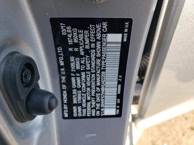 SHHFK7H48HU422209 - 2017 HONDA CIVIC SPORT 银色 照片 12