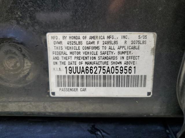 19UUA66275A059561 - 2005 ACURA TL BLACK photo 12