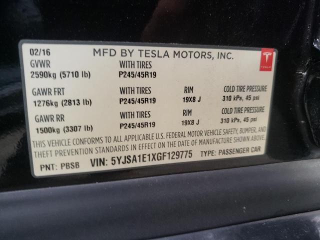 5YJSA1E1XGF129775 - 2016 TESLA MODEL S Սև լուսանկար 10