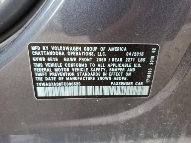 1VWAS7A36FC090520 - 2015 VOLKSWAGEN PASSAT S GRAY photo 12