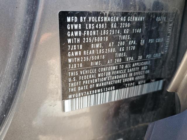 WVGBV7AX9BW513466 - 2011 VOLKSWAGEN TIGUAN S GRAY photo 12