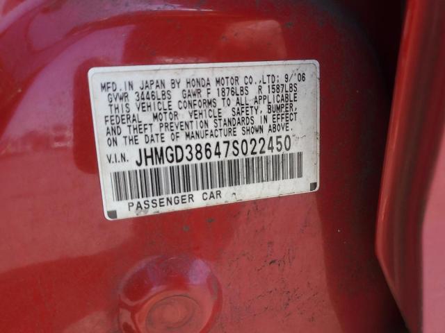 JHMGD38647S022450 - 2007 HONDA FIT S RED photo 12