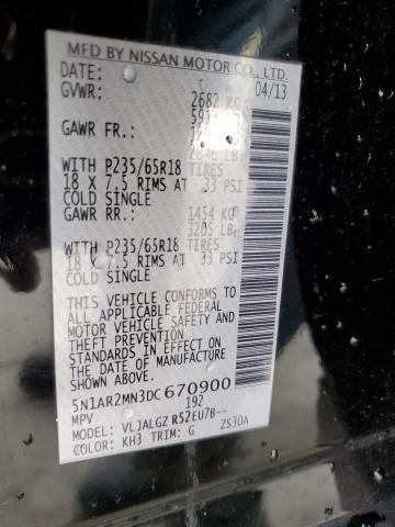 5N1AR2MN3DC670900 - 2013 NISSAN PATHFINDER S BLACK photo 13