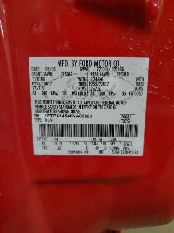 1FTPX14546NA03226 - 2006 FORD F150 RED photo 13