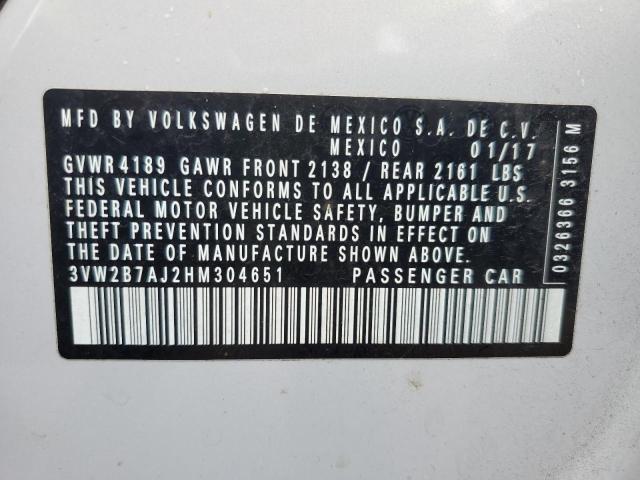 3VW2B7AJ2HM304651 - 2017 VOLKSWAGEN JETTA S WHITE photo 12