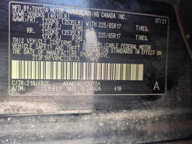 2T3F1RFV8MC226773 - 2021 TOYOTA RAV4 LE BLACK photo 12