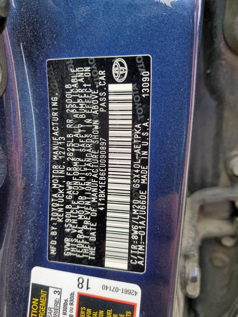 4T1BK1EB6EU090897 - 2014 TOYOTA AVALON BASE BLUE photo 12