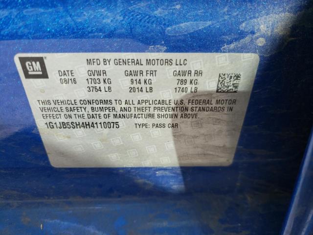 1G1JB5SH4H4110075 - 2017 CHEVROLET SONIC LS 蓝色 照片 10