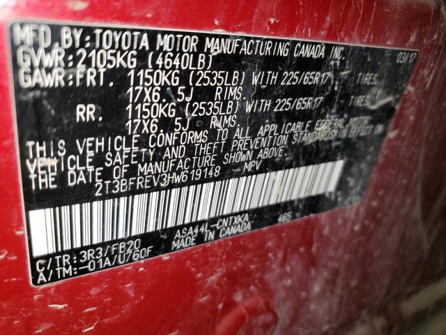 2T3BFREV3HW619148 - 2017 TOYOTA RAV4 LE წითელი ფოტო 13