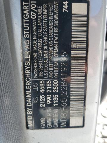 WDBJF65J22B419285 - 2002 MERCEDES-BENZ E 320 SILVER photo 12