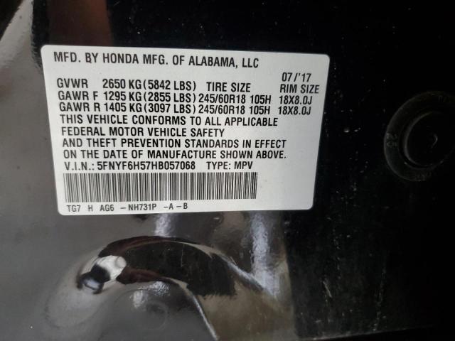 5FNYF6H57HB057068 - 2017 HONDA PILOT EXL BLACK photo 13