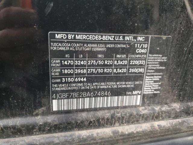 4JGBF7BE2BA674846 - 2011 MERCEDES-BENZ GL 450 4MATIC BLACK photo 14
