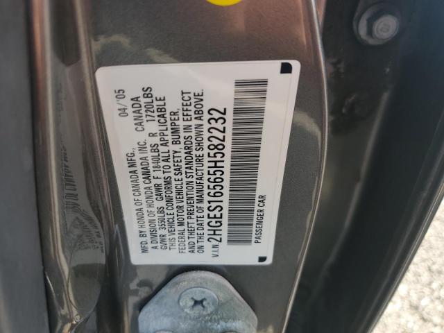 2HGES16565H582232 - 2005 HONDA CIVIC LX Boz foto 12