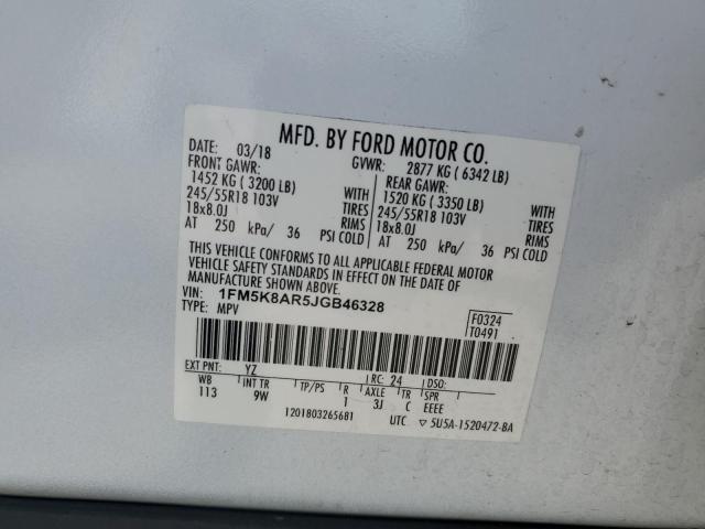 1FM5K8AR5JGB46328 - 2018 FORD EXPLORER POLICE INTERCEPTOR WHITE photo 14