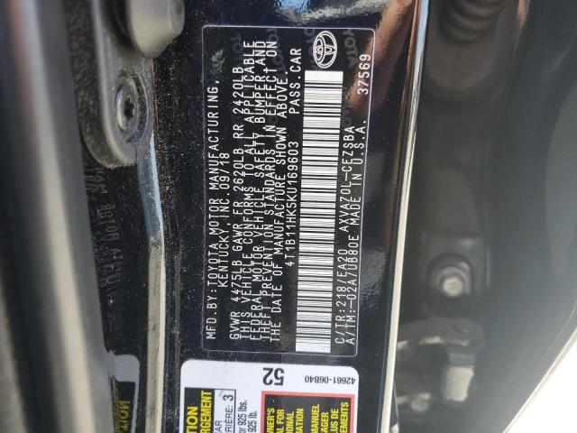 4T1B11HK5KU169603 - 2019 TOYOTA CAMRY L BLACK photo 12