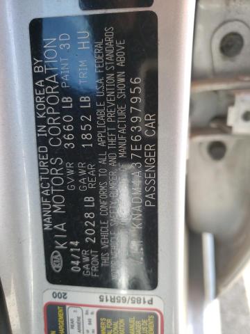 KNADM4A37E6397956 - 2014 KIA RIO LX SILVER photo 12