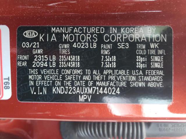 KNDJ23AUXM7144024 - 2021 KIA SOUL LX RED photo 10