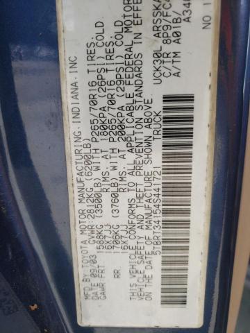 5TBRT34154S441721 - 2004 TOYOTA TUNDRA ACCESS CAB SR5 BLUE photo 12