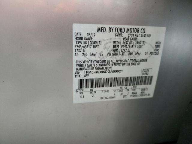 1FM5K8B86DGA99921 - 2013 FORD EXPLORER SILVER photo 14